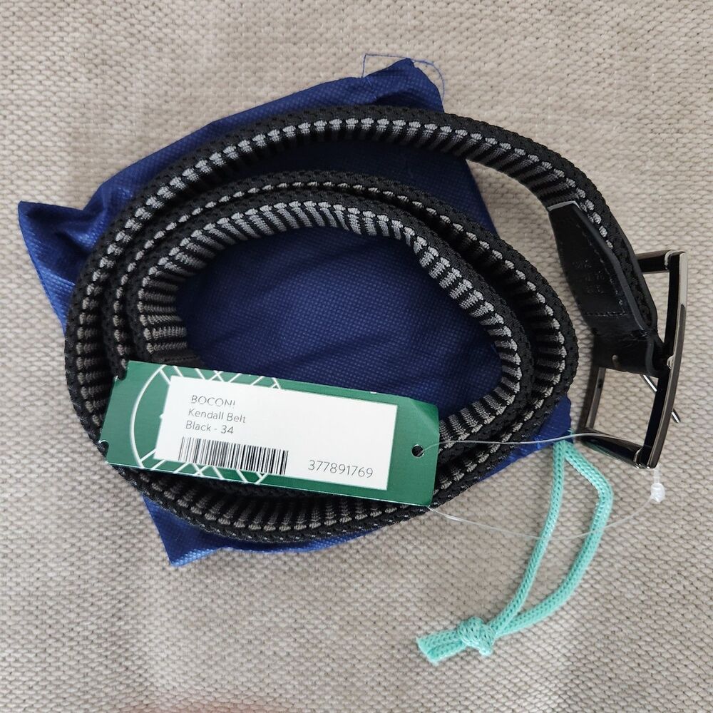 Boconi Black Size 34 William Reversible Woven Elastic Stretch Belt